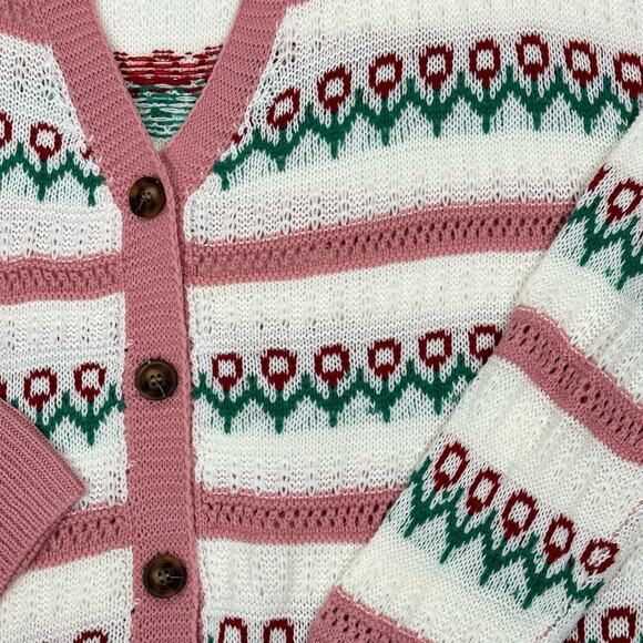 Lightweight Oversized Cardigan Sweater Spring Summer Cute Flowers Size Small - Picture 2 of 4